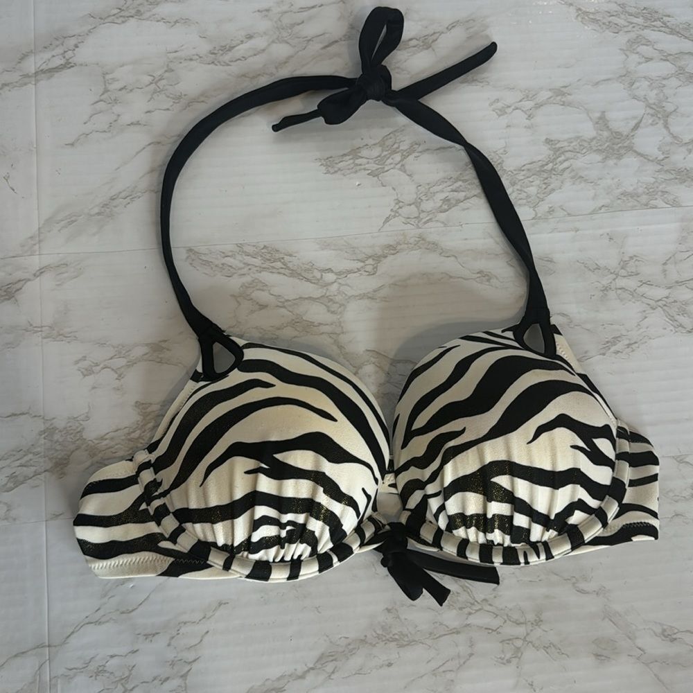 Victoria’s Secret bombshell push-up zebra print swimsuit bikini top small Y2K